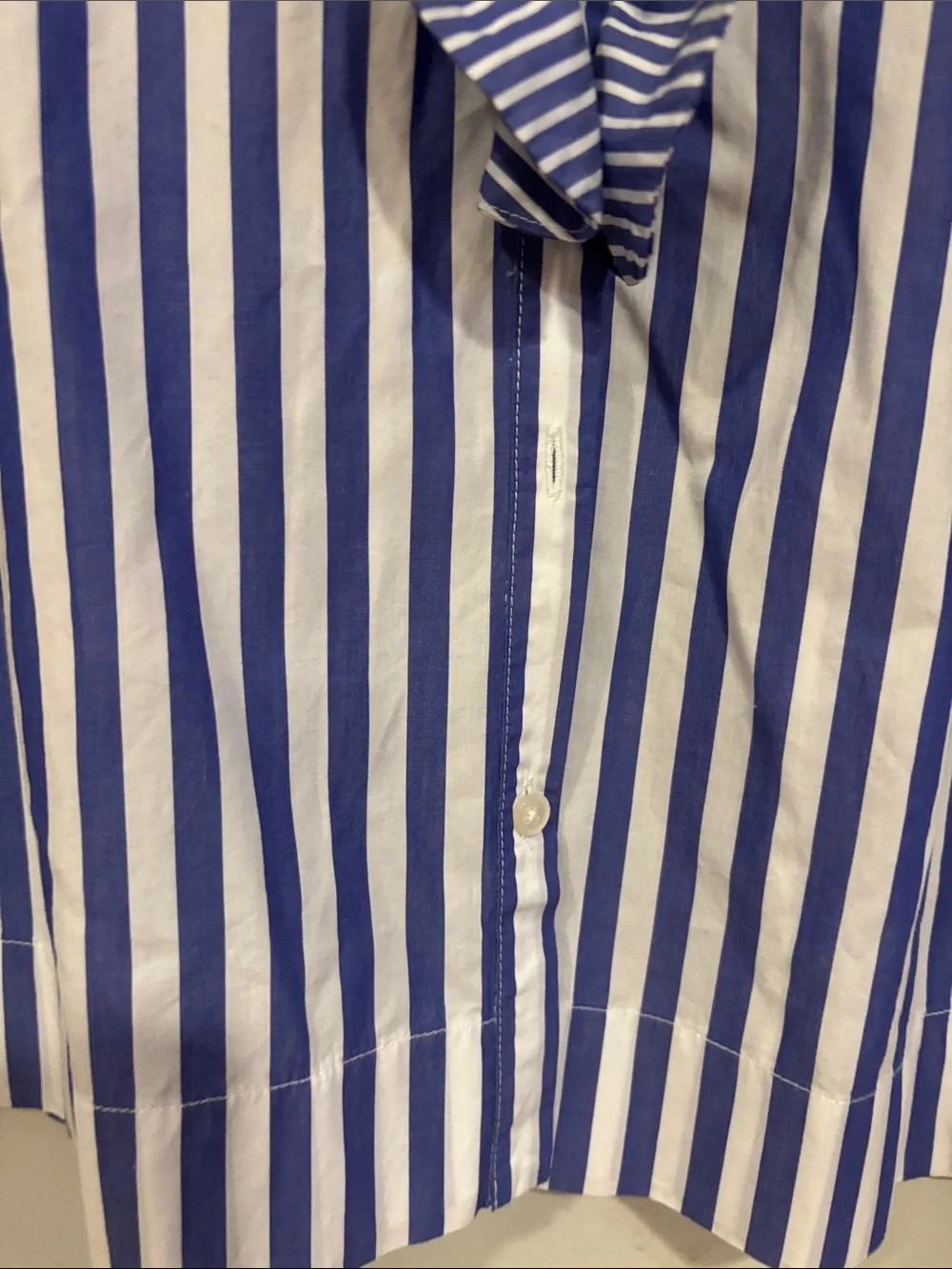 J. Crew Blue and White Striped Ruffle Sleeveless Button-Down Shirt